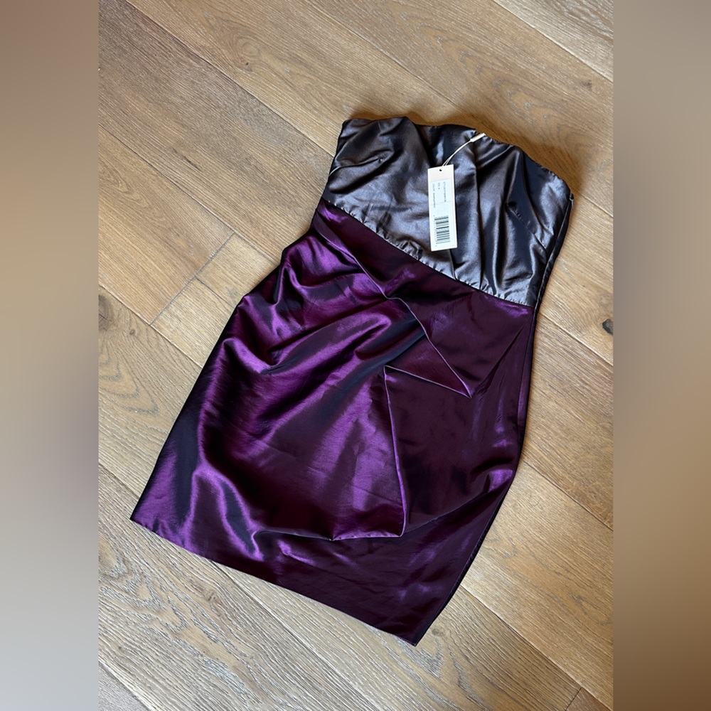Halston Heritage 2 color block, strapless cocktail dress